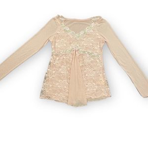 Pink Lace Blouse with embroidered flowers
